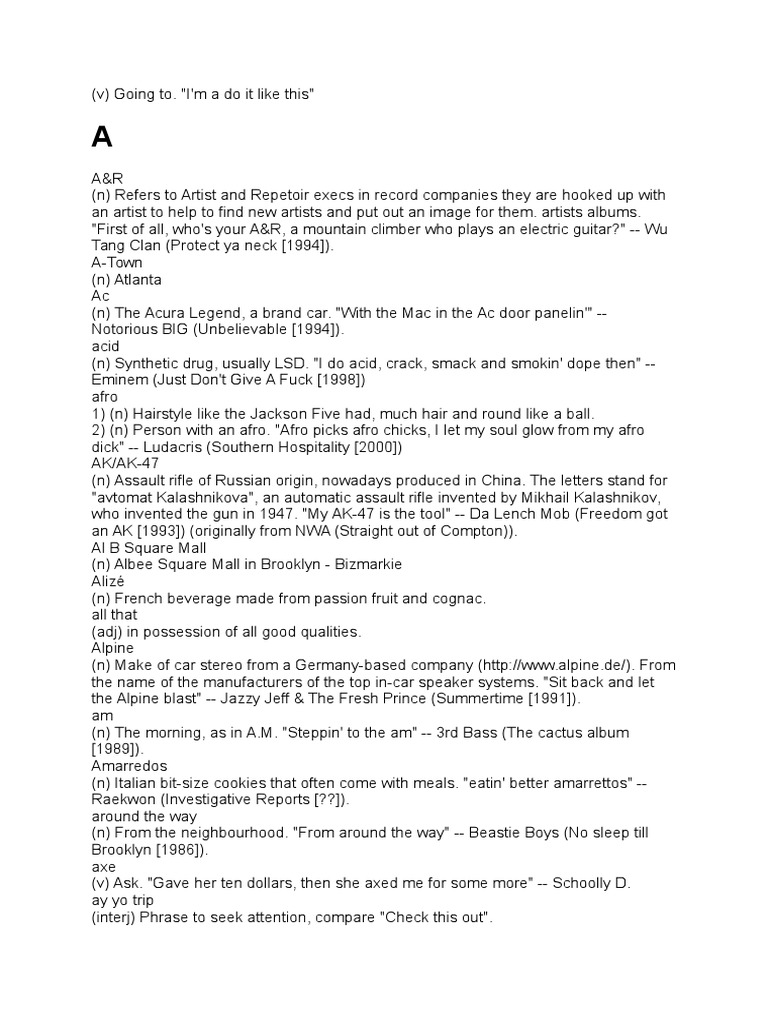 Slang Dictionary PDF Hip Hop Music Rapping