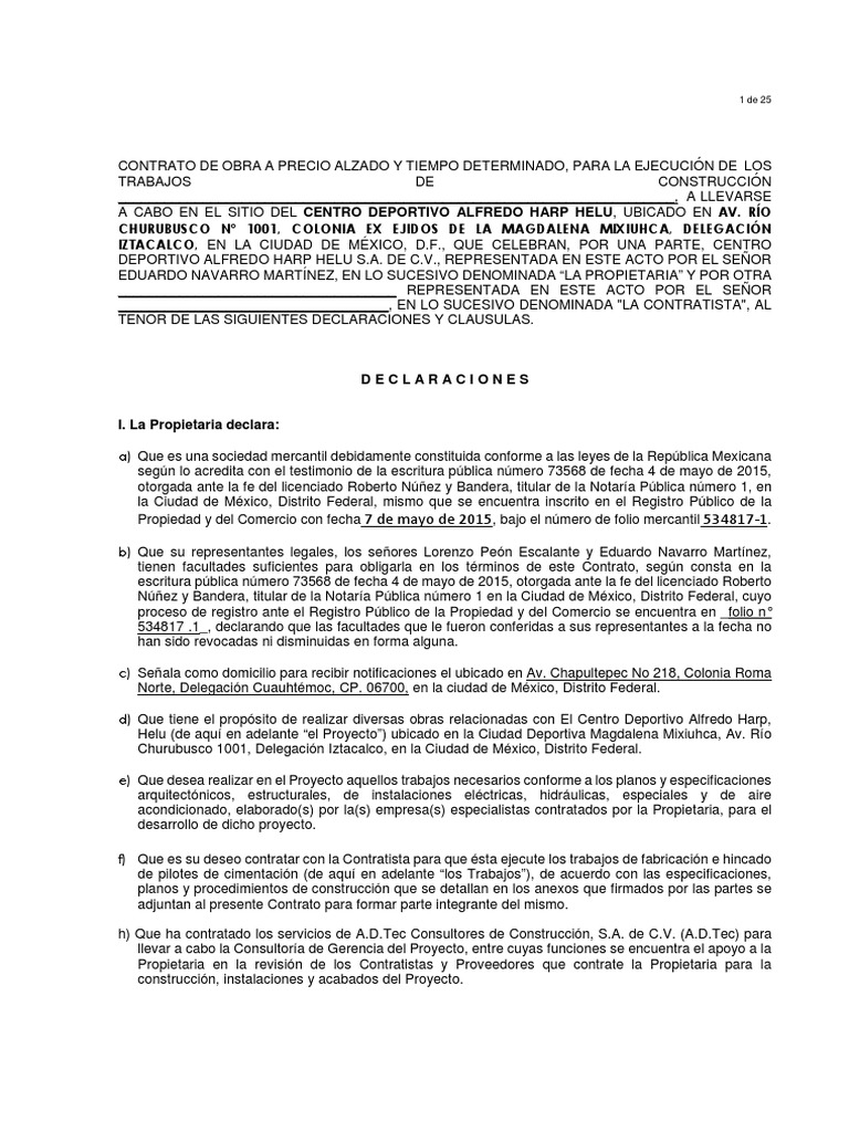 Modelo Contrato de Obra a Precio Alzado Insurance Property