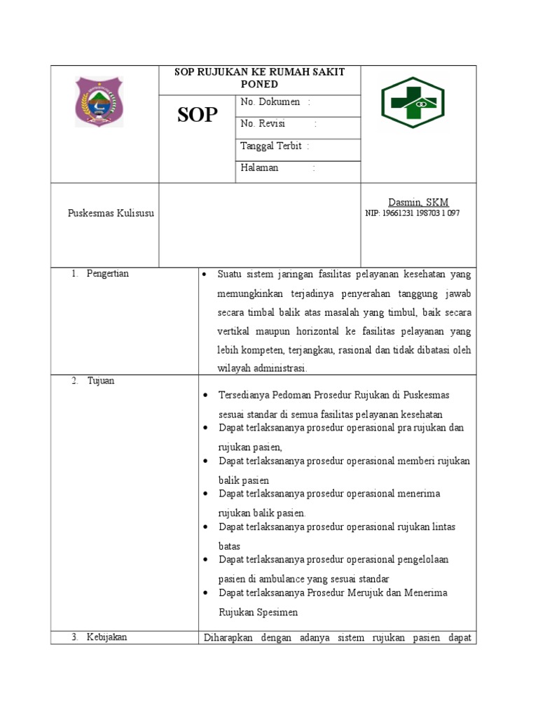SOP Rujukan Pasien di Puskesmas | PDF