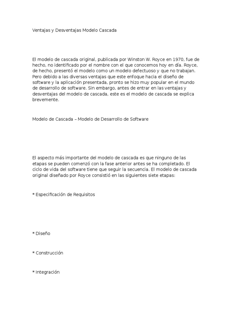 Ventajas y Desventajas Modelo Cascada | PDF | Proceso de desarrollo de  software | Ingeniería de software