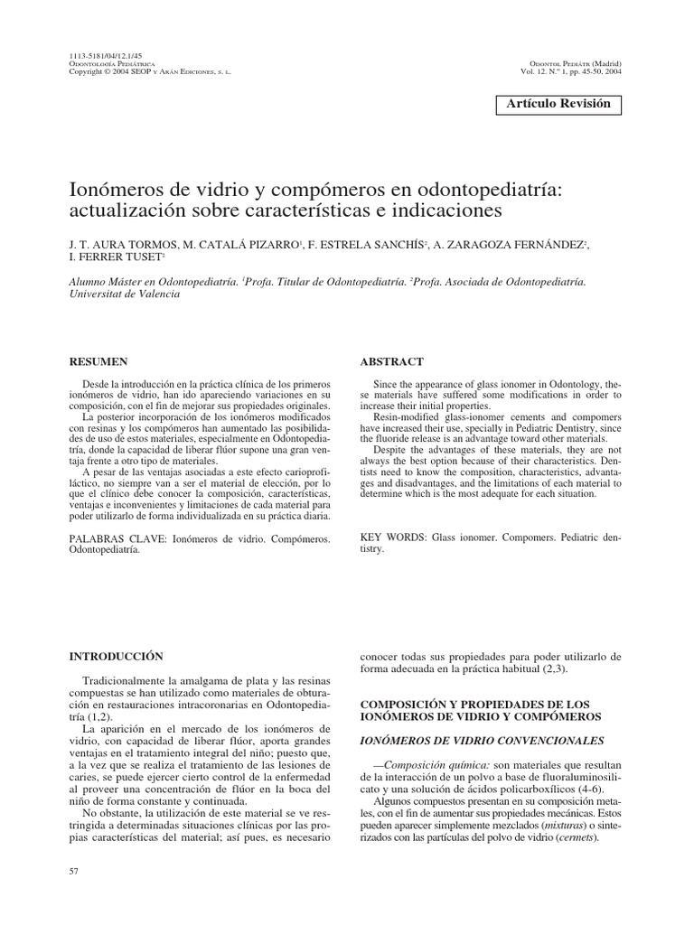Ionómeros de Vidrio y Compómeros en Odontopediatría | PDF | Adhesión ...