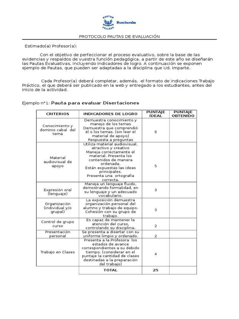 Protocolo Pauta de Evaluación 2016 | PDF | Maestros | Conocimiento