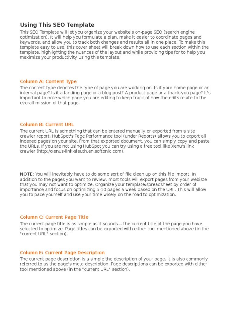 On Page SEO Template Hubspot | PDF