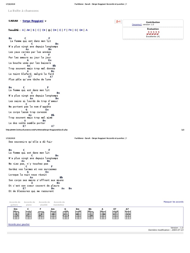 Paroles De Serge Reggiani Prélude : Sarah