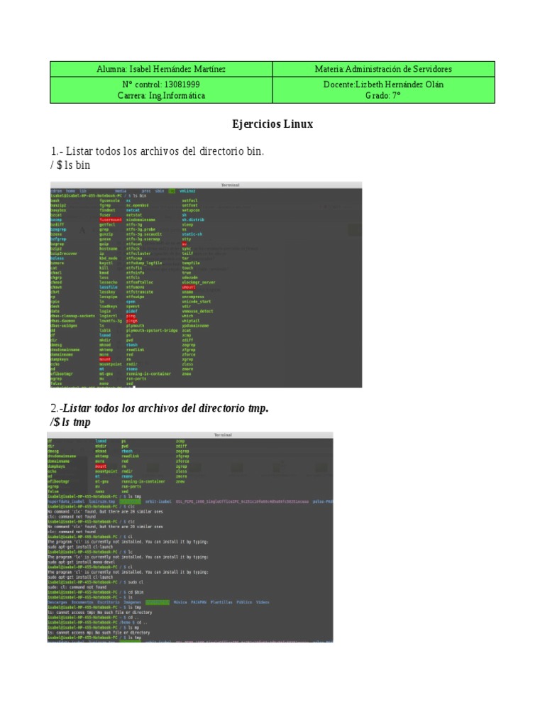 Ejercicios Resueltos de Comandos Linux | PDF | Sistema de archivos ...