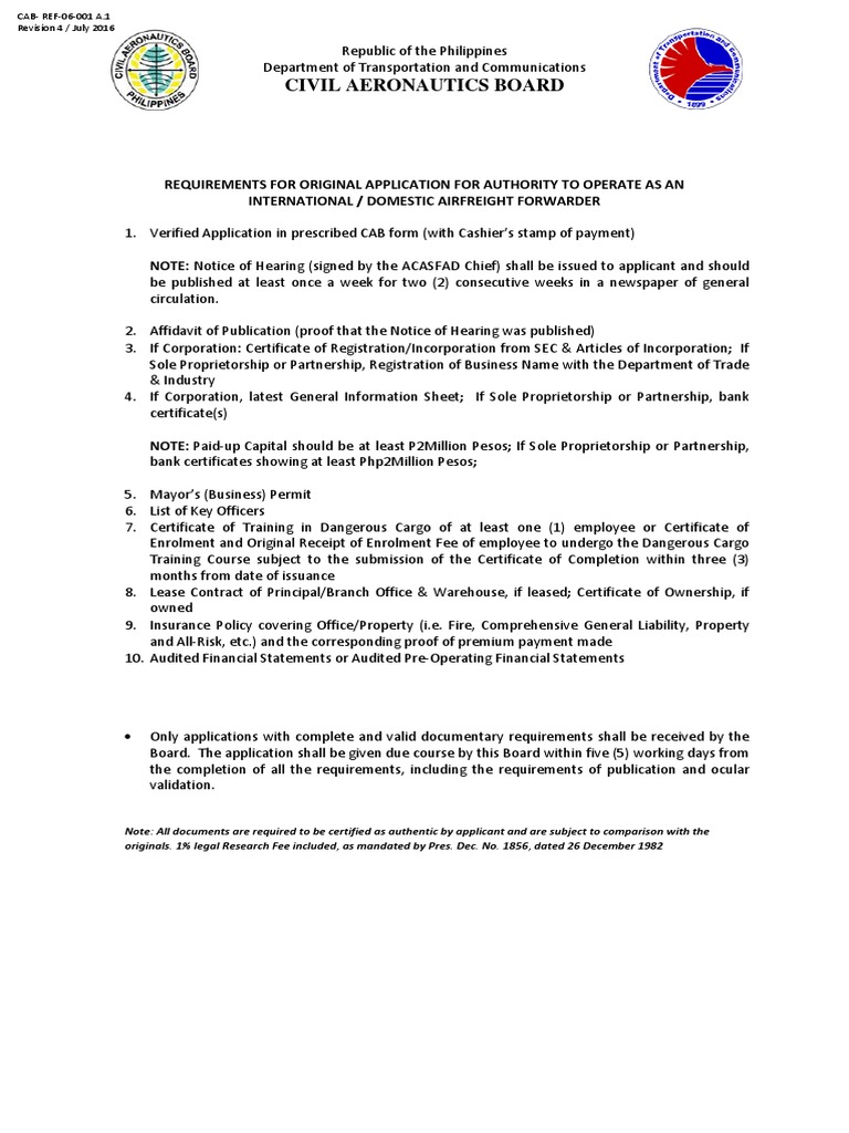 List of Requirement Air Freight Forwarder Accreditation