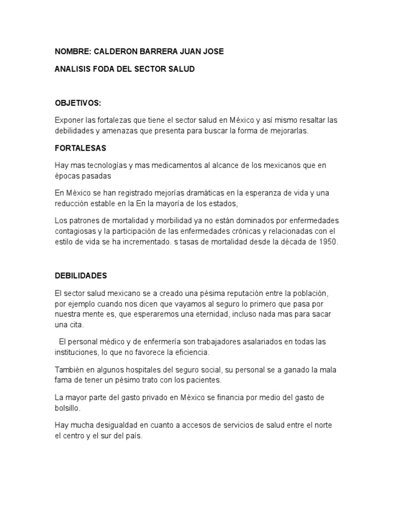 Analisis Foda Del Sector Salud | PDF | México | Tasa de mortalidad