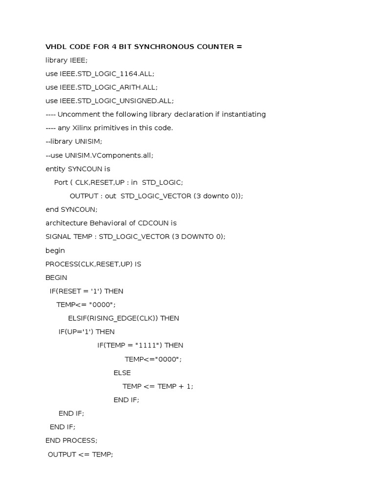 Vhdl Code Synchronous Counter , Example 3: Four-Bit Binary Counter – UZMT