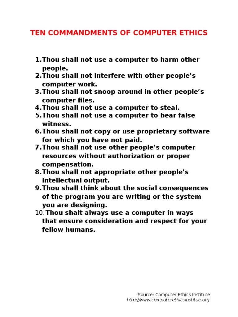 Ten Commandments of Computer Ethics | PDF