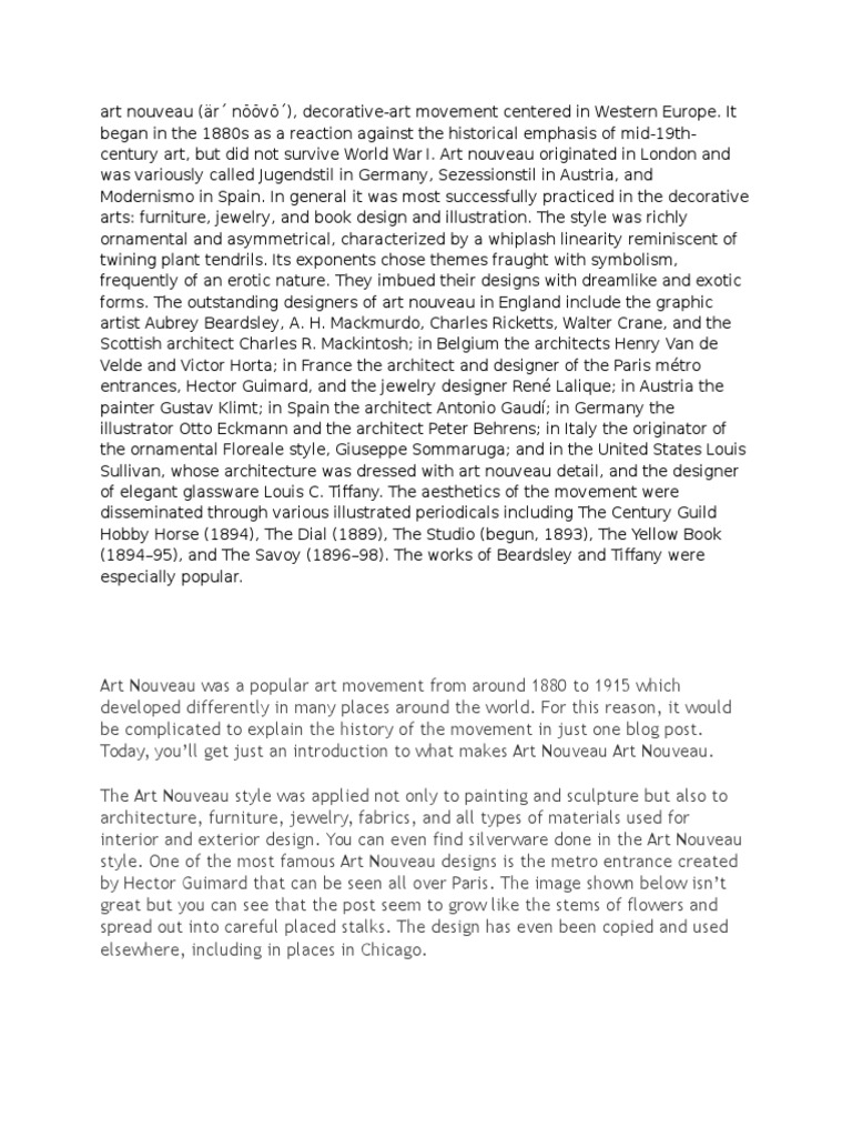 Art Nouveau Facts | PDF | Art Nouveau | Art Media