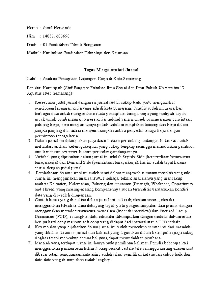 Tugas Mengomentari Jurnal