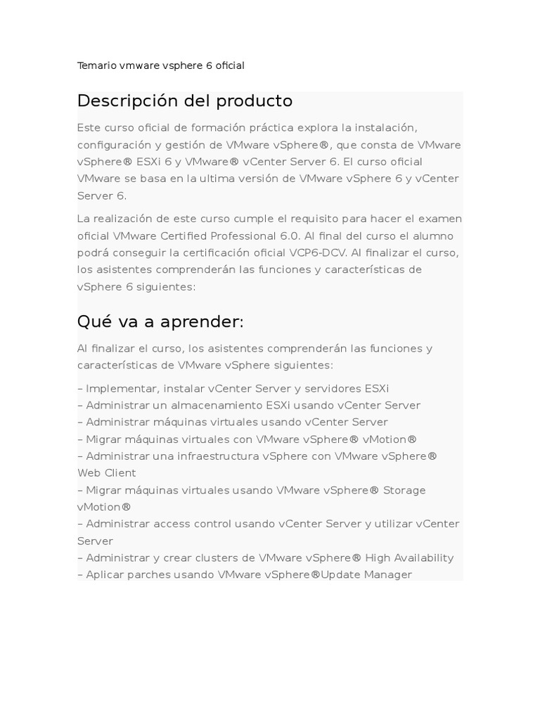 Temario Vmware Vsphere 6 Oficial | PDF | V Mware | Virtualización