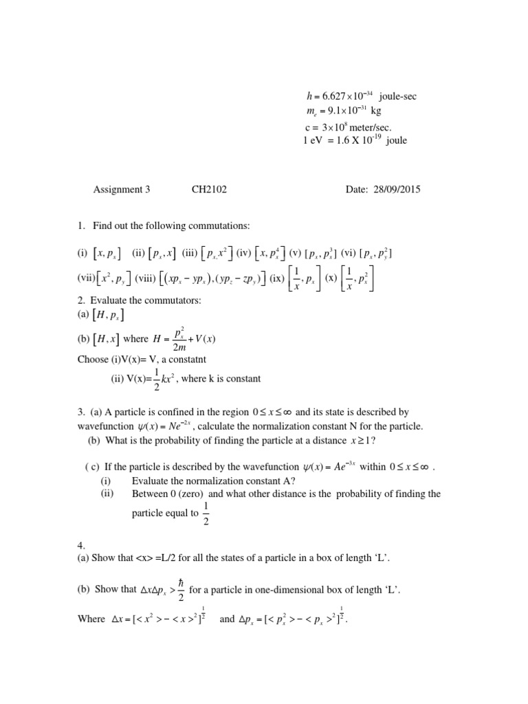 Third Quatum Chemistry Problem Set 3