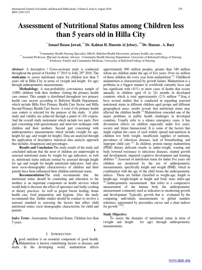 Assessment of Nutritional Status Among Children Less Than 5 Years Old ...