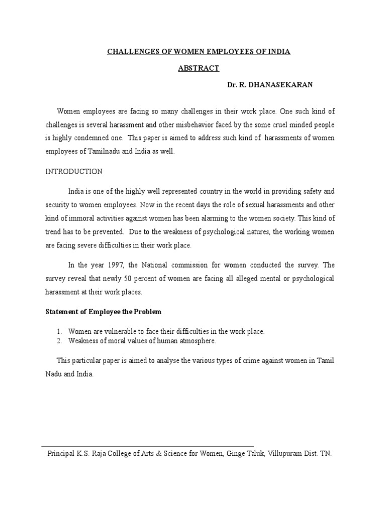 Challenges Faced by Women Employees in India | PDF | Rape | Sexual ...