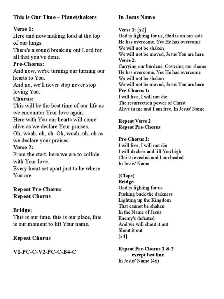 This Is Our Time - Planetshakers Verse 1: in Jesus Name | PDF | Song ...