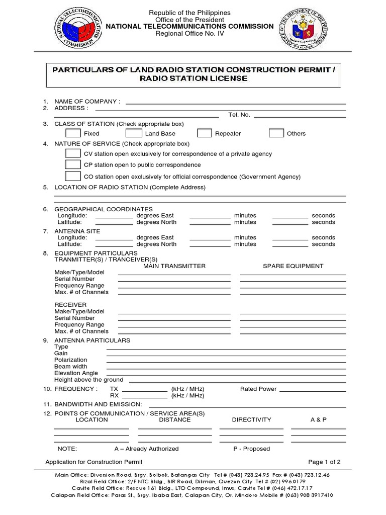 NTC Imus Cavite Construction Permit Application | PDF | Antenna (Radio ...