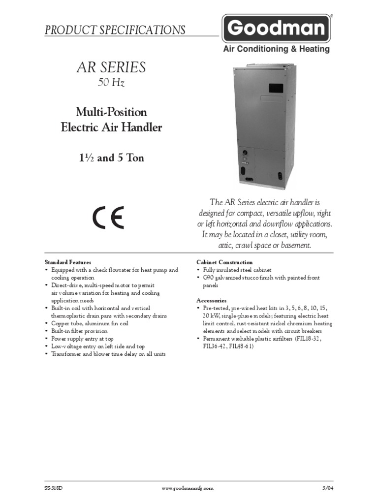 Goodman AR Series Air Handler (50 Hz) | Mains Electricity | Hvac