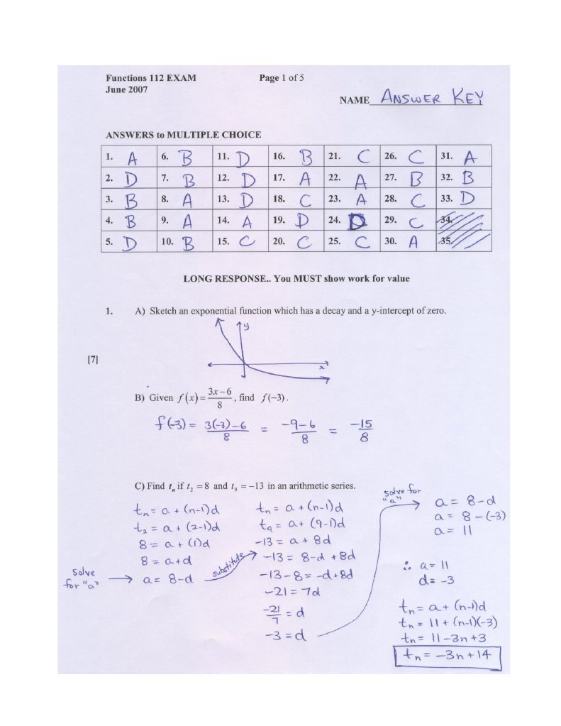 Functions 11 - Practice Exam Solutions | PDF
