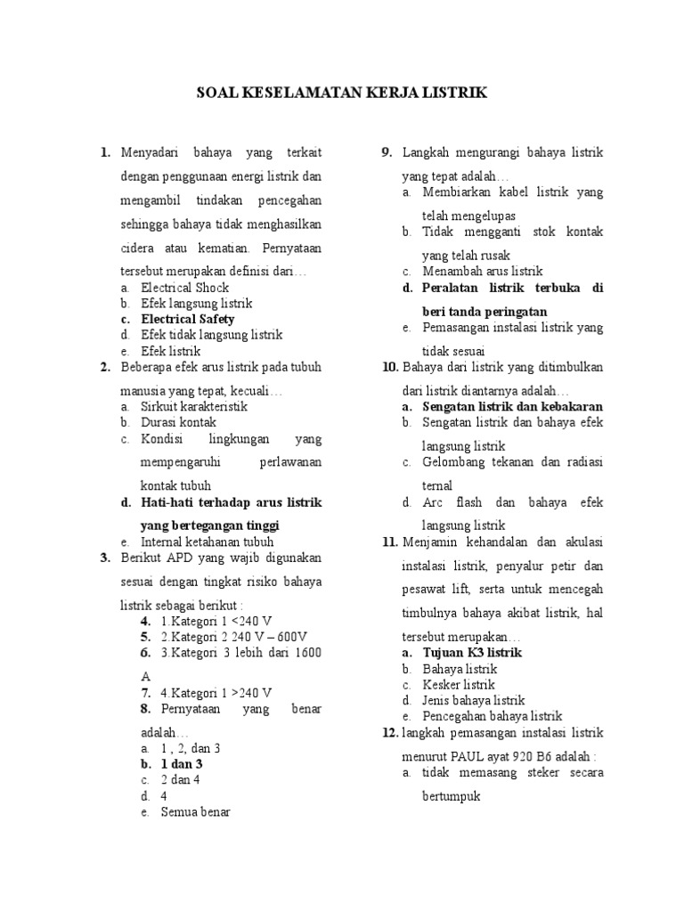Contoh Soal K3 Listrik Beserta Jawabannya Cara Golden