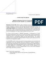 11 JUIN 2010: Pour Diffusion Immédiate: CONACOH Communiqué de Presse - État D'avancement Des Travaux Du GRAHN