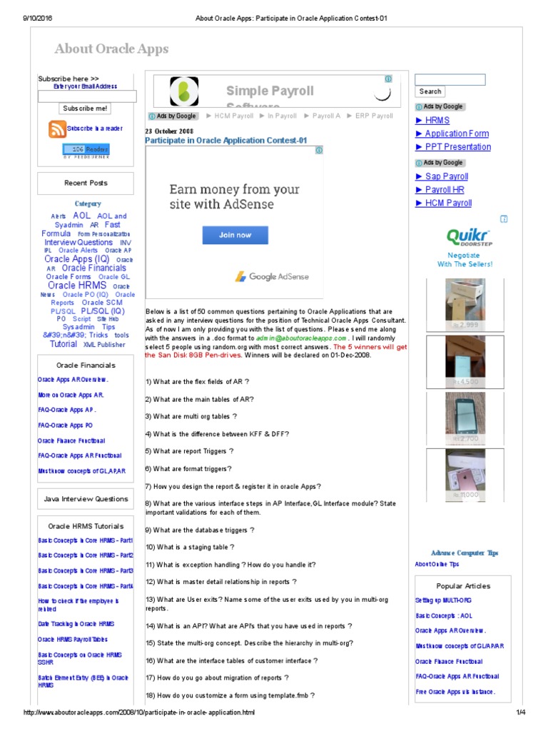 About Oracle Apps - Participate in Oracle Application Contest-01 PDF ...