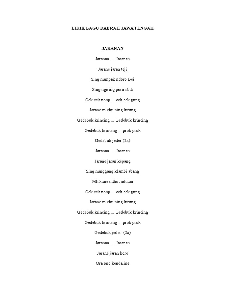 Lirik Jaranan Lengkap