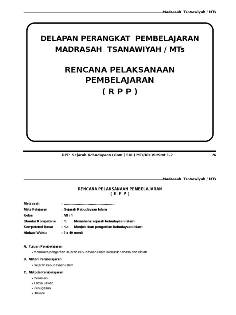 RPP Ski Mts Kelas 7 Sem 1 KTSP | PDF