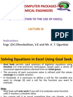 Che 317: Computer Packages For Chemical Engineers: (Introduction To The Use of Excel)