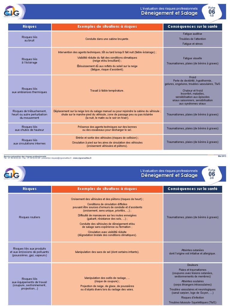 Fiche Évaluation Des Risques Professionnels  06  Déneigement Et