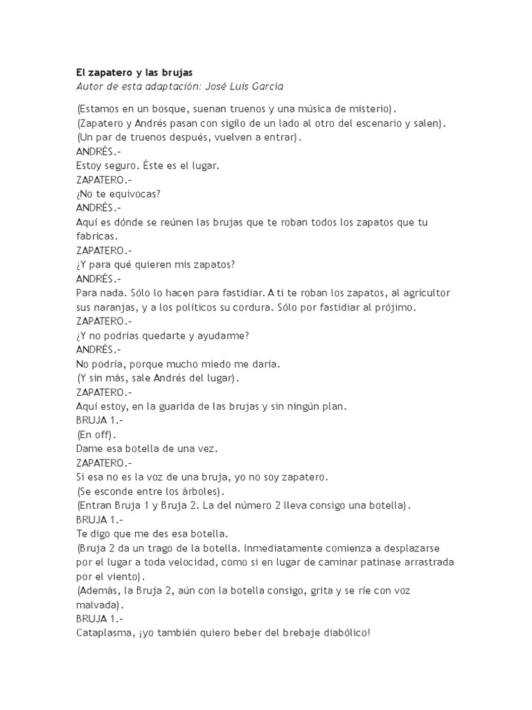 El zapatero y las brujas: Guion teatral | PDF | Hansel y Gretel (Ópera ...