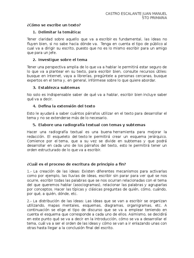 Cómo Se Escribe Un Texto PDF Escritura Léxico