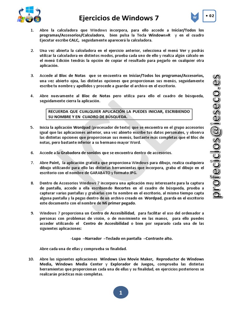 Ejercicios Windows 7 PDF | PDF | Windows 7 | Archivo de computadora