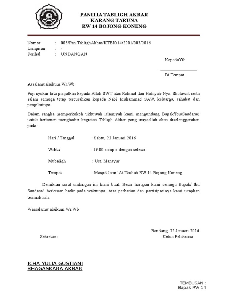 Surat Undangan Tabligh Akbar