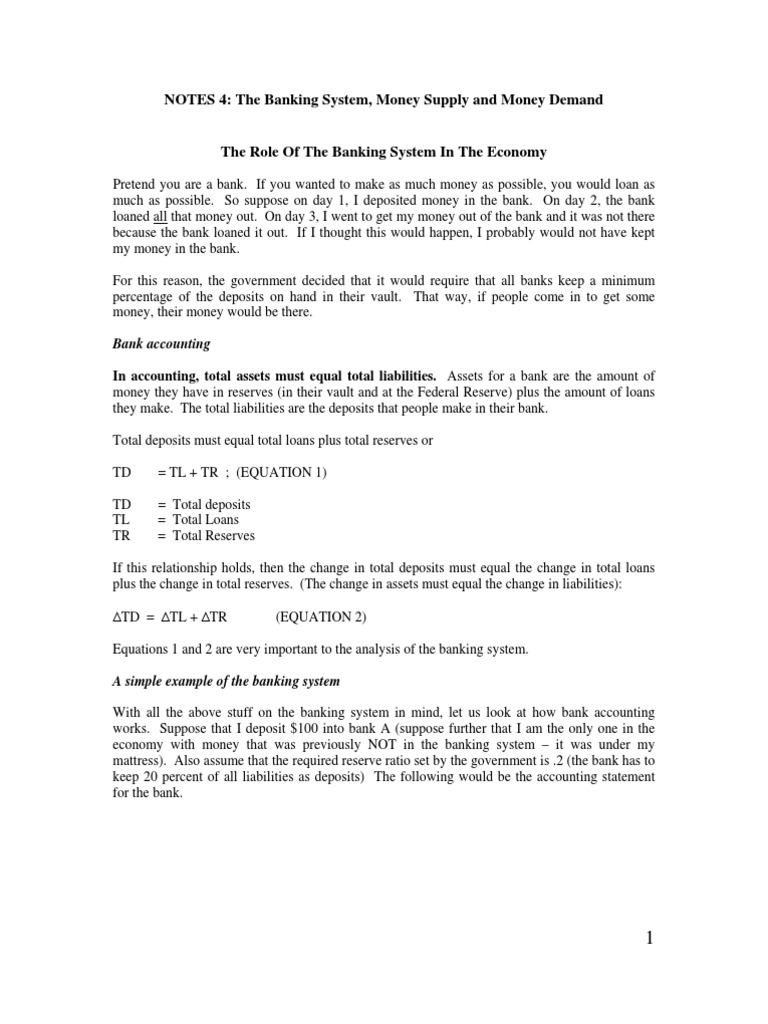 Banking System and Money Supply Explained | PDF | Demand For Money ...
