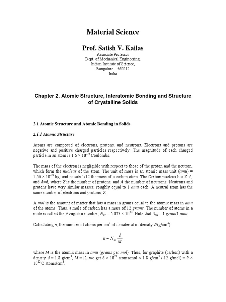 Material Science NPTEL PDF Dislocation Chemical Bond