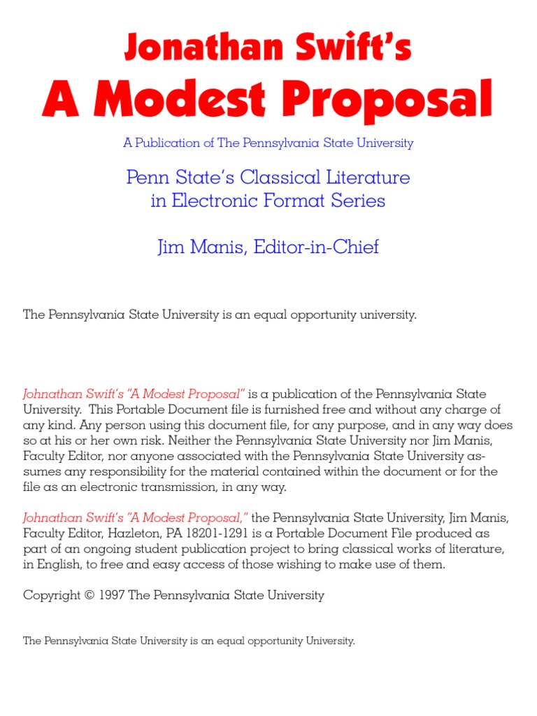 essay questions for a modest proposal