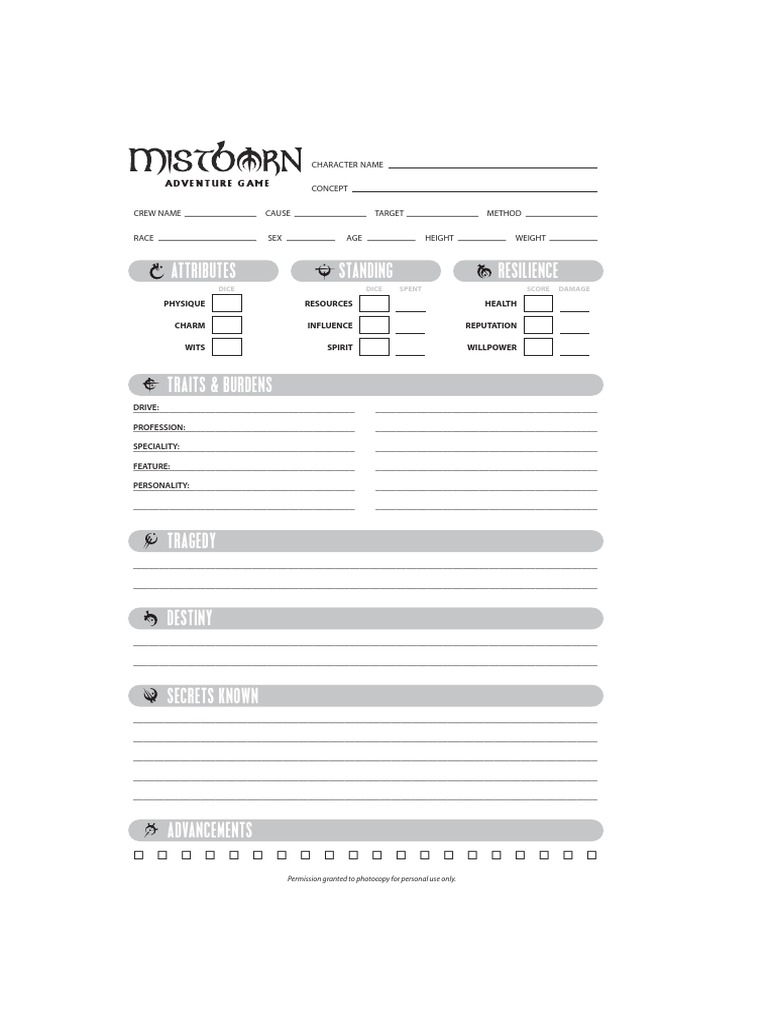 Character Creation Template for Games | PDF