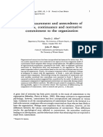 The Measurement and Antecedents Affective, Continuance and Normative Commitment To The Organization