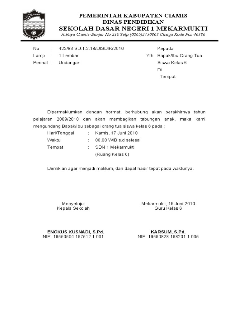 Contoh Surat Undangan Kenaikan Kelas Sd Doc Contoh Semua