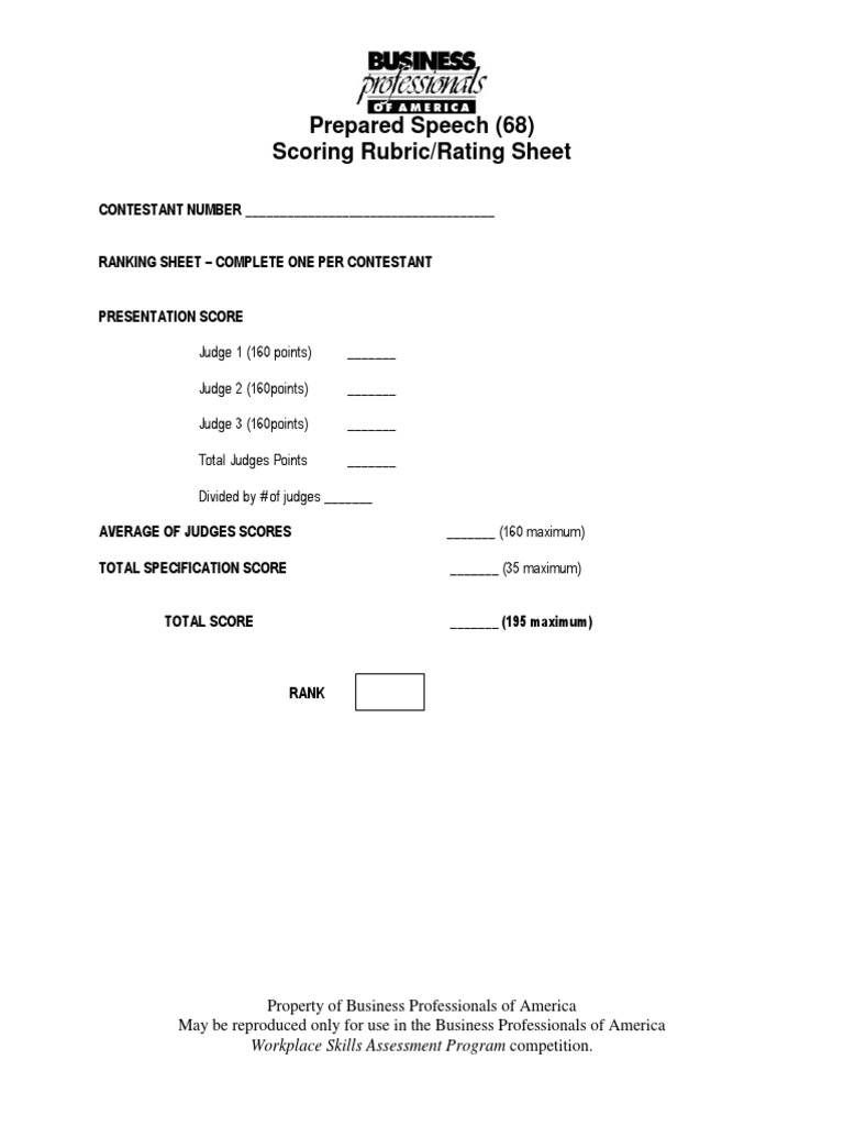 Prepared Speech Scoring Rubric Guide | PDF | Educational Assessment ...