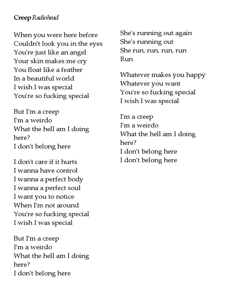 Creep Radiohead (Lyrics) PDF Entertainment (General)