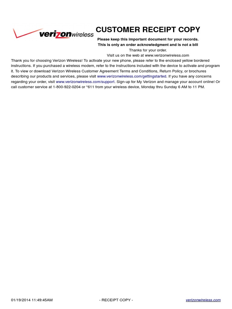 Verizon PDF Verizon Wireless Receipt