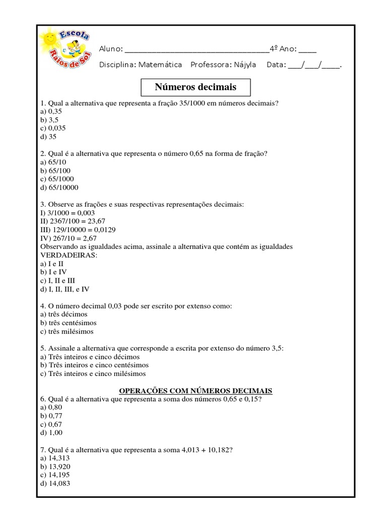 Quebra Cuca  Atividades com numeros decimais, Numeros decimais, Atividades