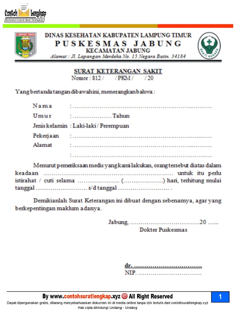 Contoh Surat Keterangan Sakit Dari Puskesmas