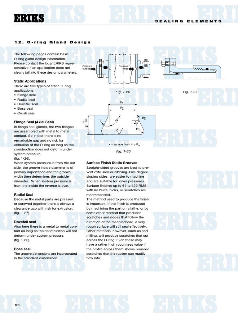 Eriks Technical Manual O Ring Gland Design Information Friction Extrusion
