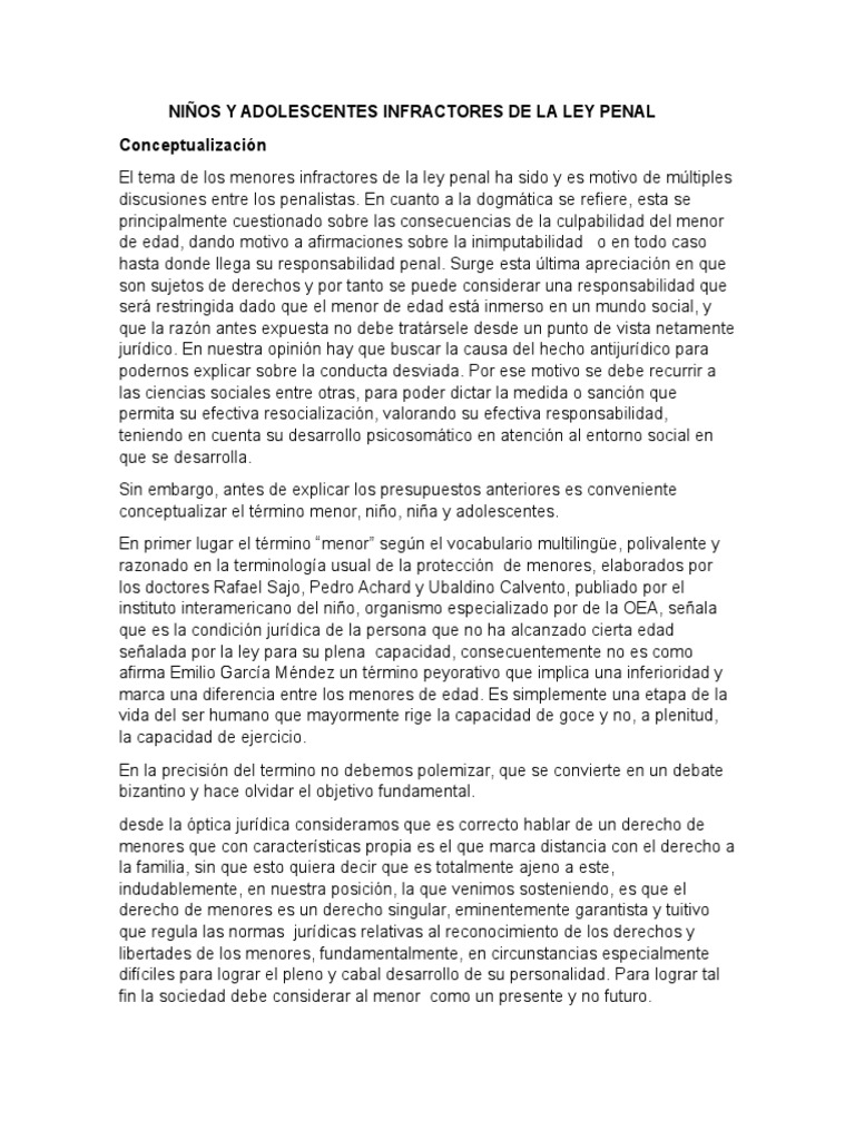 Niños y Adolescentes Infractores de La Ley Penal | PDF | Derecho penal