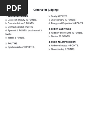 Criteria For Judging Cheerdance Gymnastics Indoor Sports