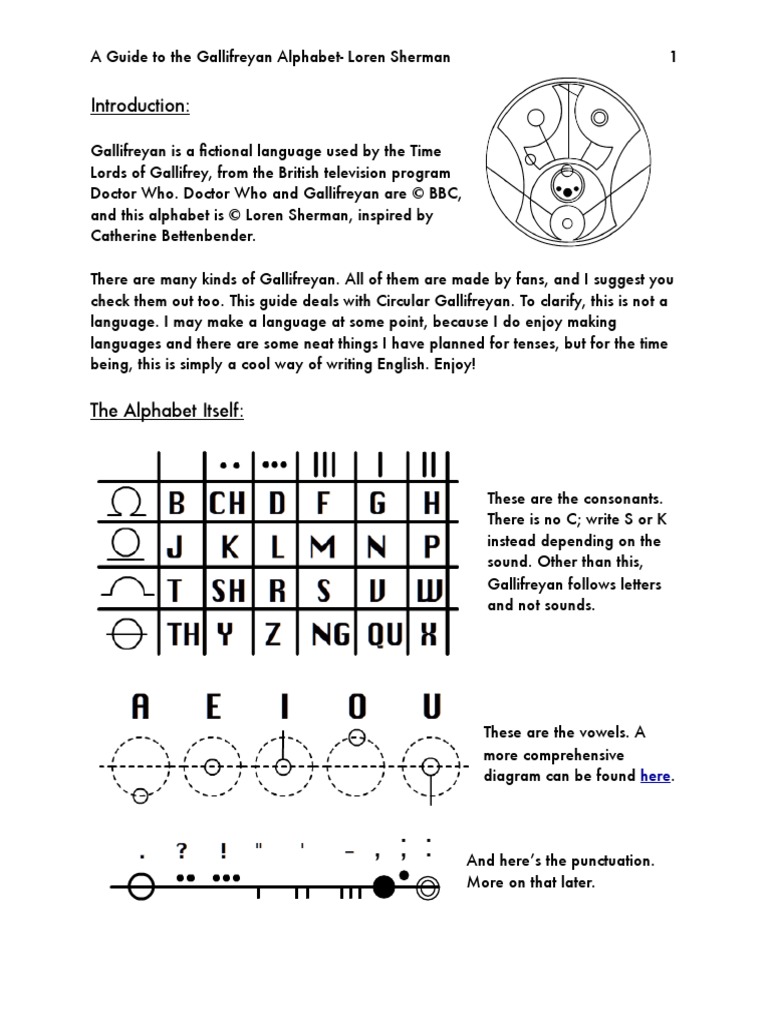 Gallifreyan PDF  Alphabet  Vowel