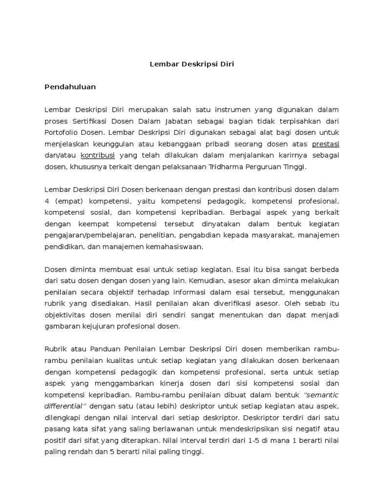 Formulir Deskripsi Diri Dan Cv Untuk Diisi